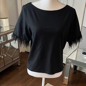 J Crew Black Feather Trim Top - Let's Party! Date Night, Cocktails NWT Size S